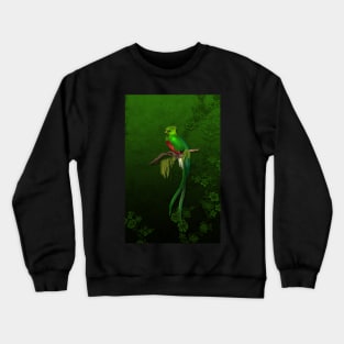 Exotic Quetzal Bird on Green Floral Crewneck Sweatshirt